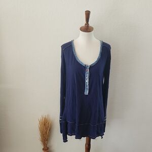 We The Free Navy Blue Long Sleeve  Henley Top